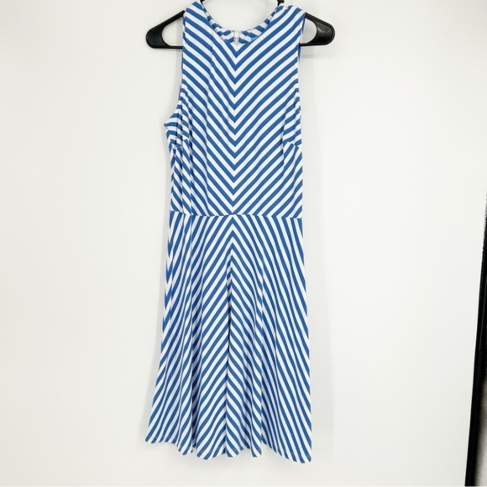 J. McLaughlin Blue Stripe Catalina Cloth V-Neck Dress Size Small